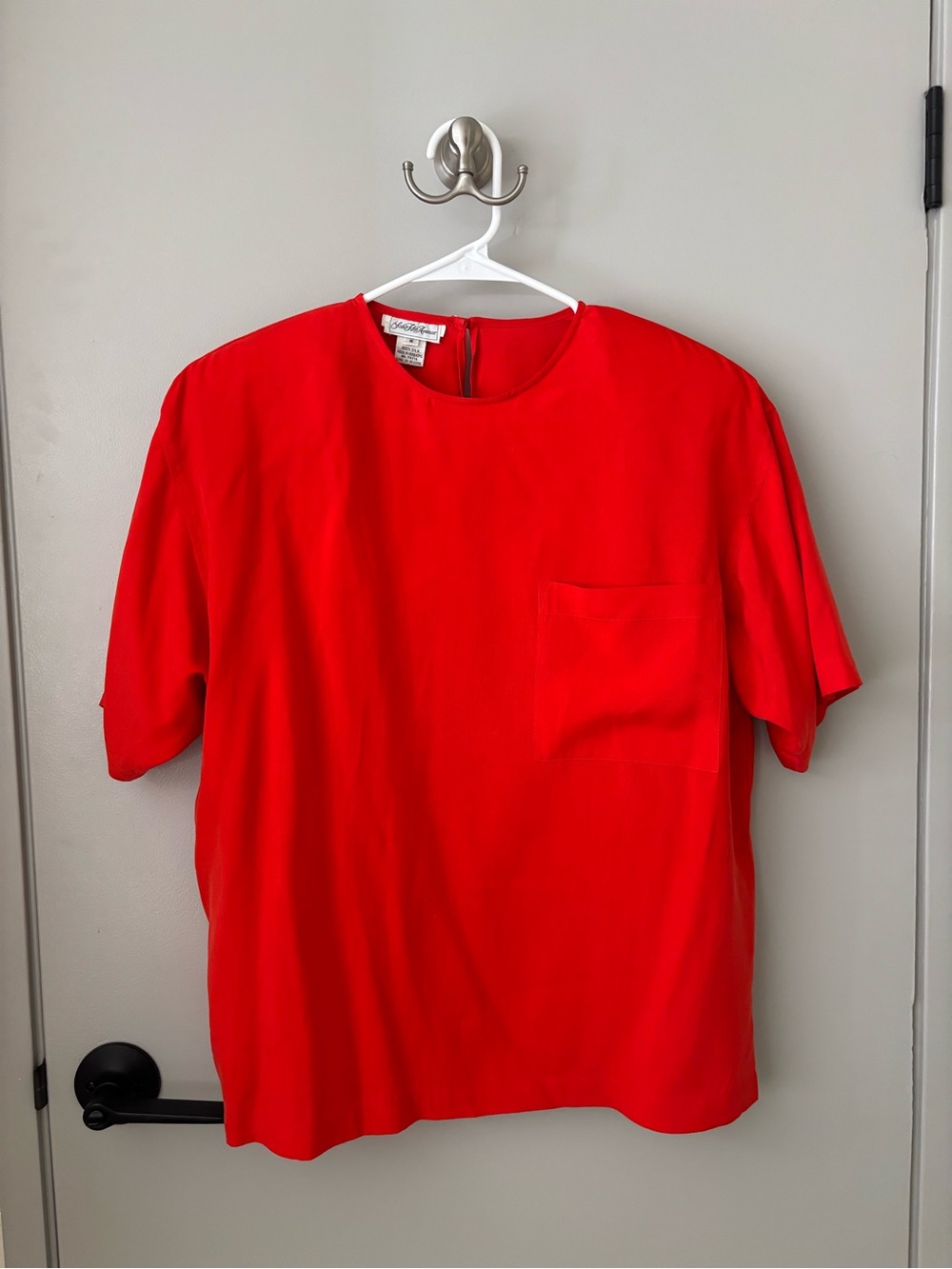 Vintage Saks Fifth Avenue 100% Silk Red Short Sleeve Blouse
